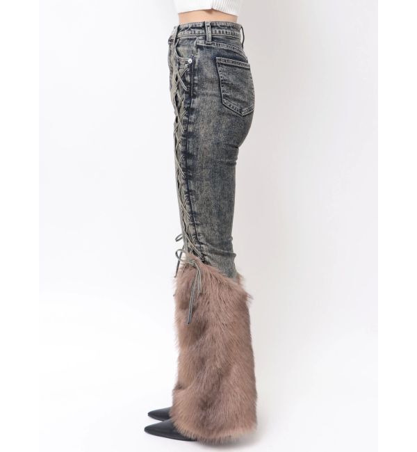 GYDA「ハイウエスト LEG 2WAY ECO FURサイドレースアップフレアデニムパンツ」|デニム|