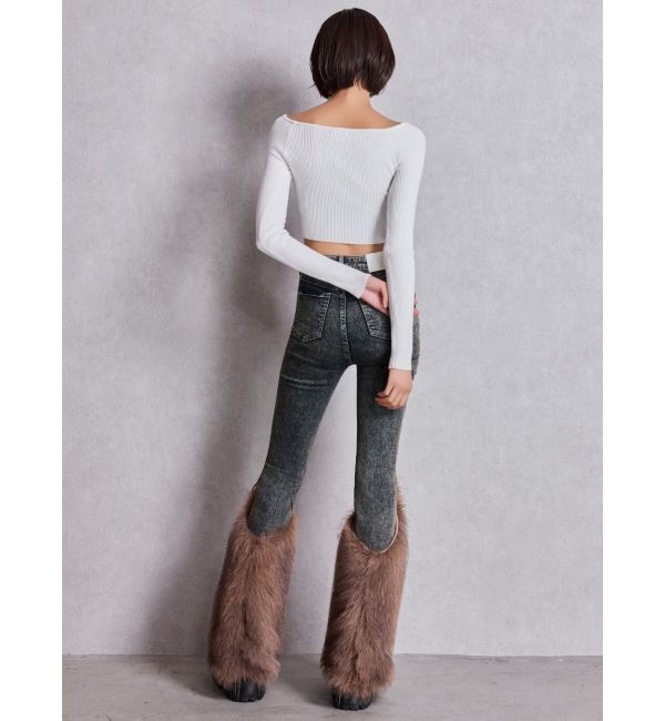 GYDA「ハイウエスト LEG 2WAY ECO FURサイドレースアップフレアデニムパンツ」|デニム|