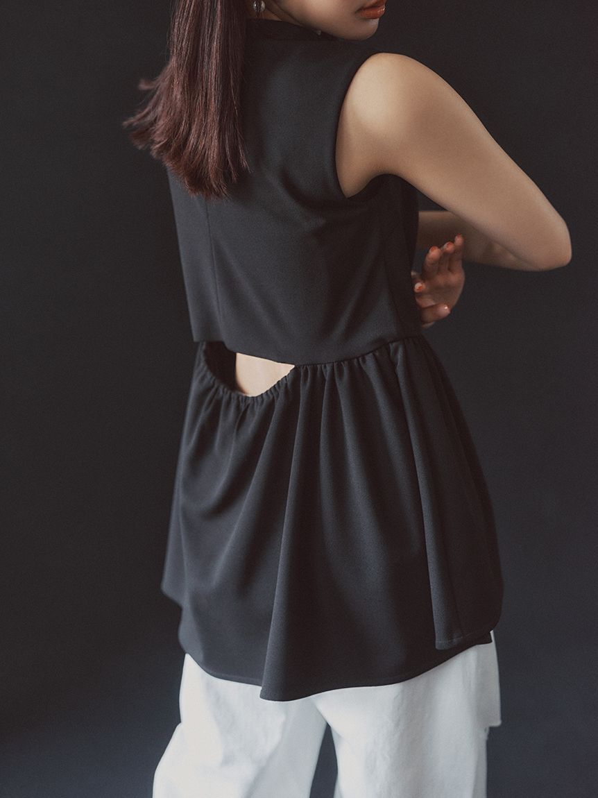 Mila Owen「後あきテールヘムペプラムカットソーブラウス」|シャツ・ブラウス|BLK