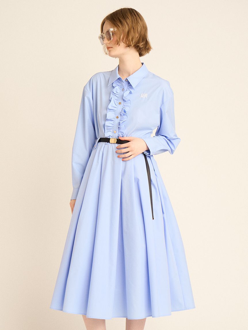 FURFUR「【限定サイズ】ベルト付きフリルシャツワンピース」|ワンピース|SAX