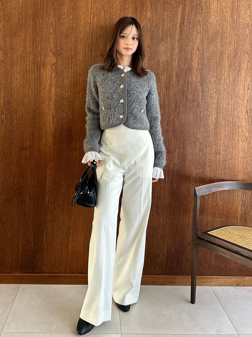 SNIDEL「ファーライクフリルニットジャケット」|ノーカラージャケット|