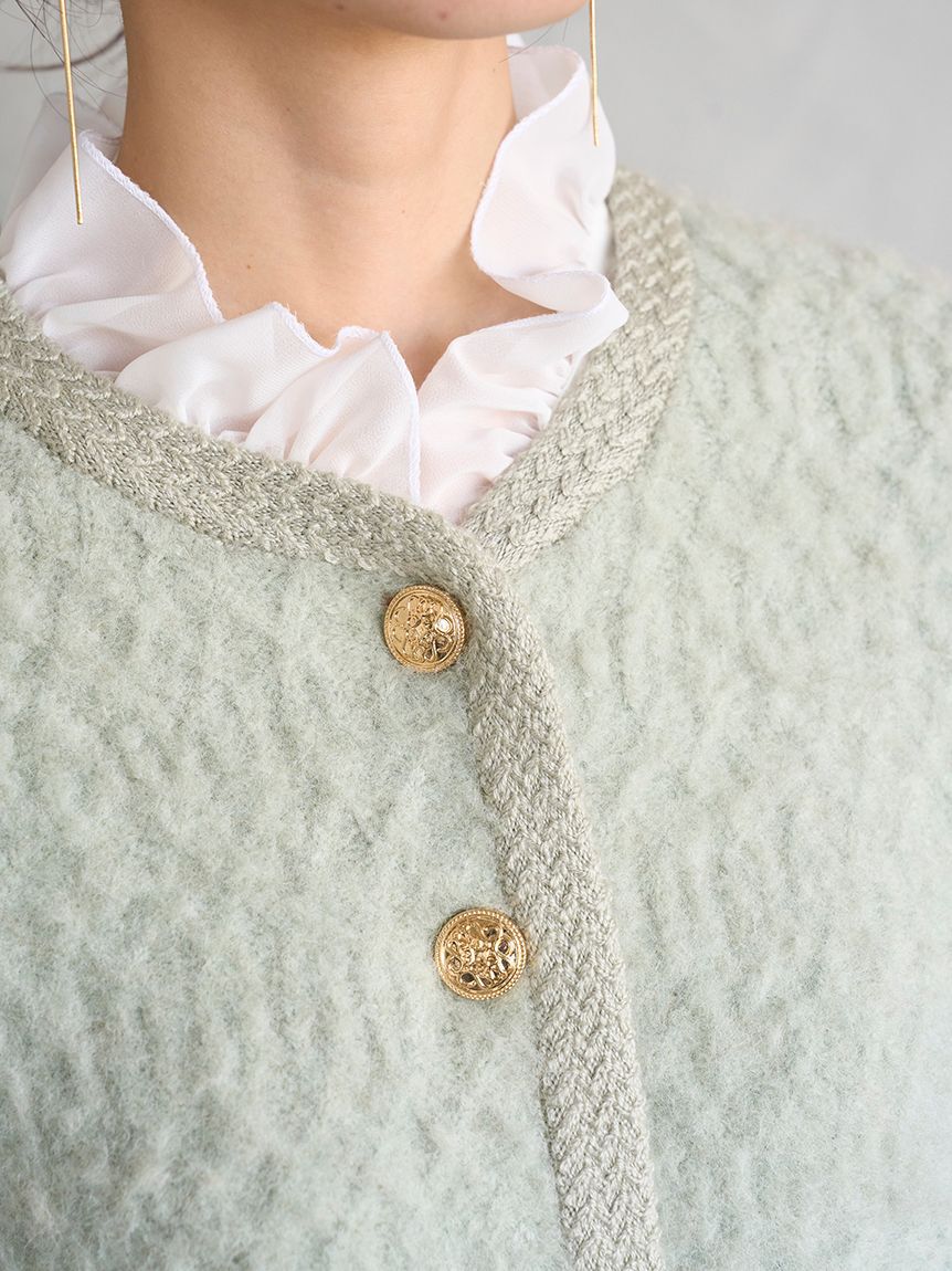 SNIDEL「ファーライクフリルニットジャケット」|ノーカラージャケット|