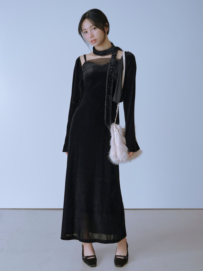 FRAY I.D「シアーベロアカーデ&キャミワンピース」|ワンピース|BLK