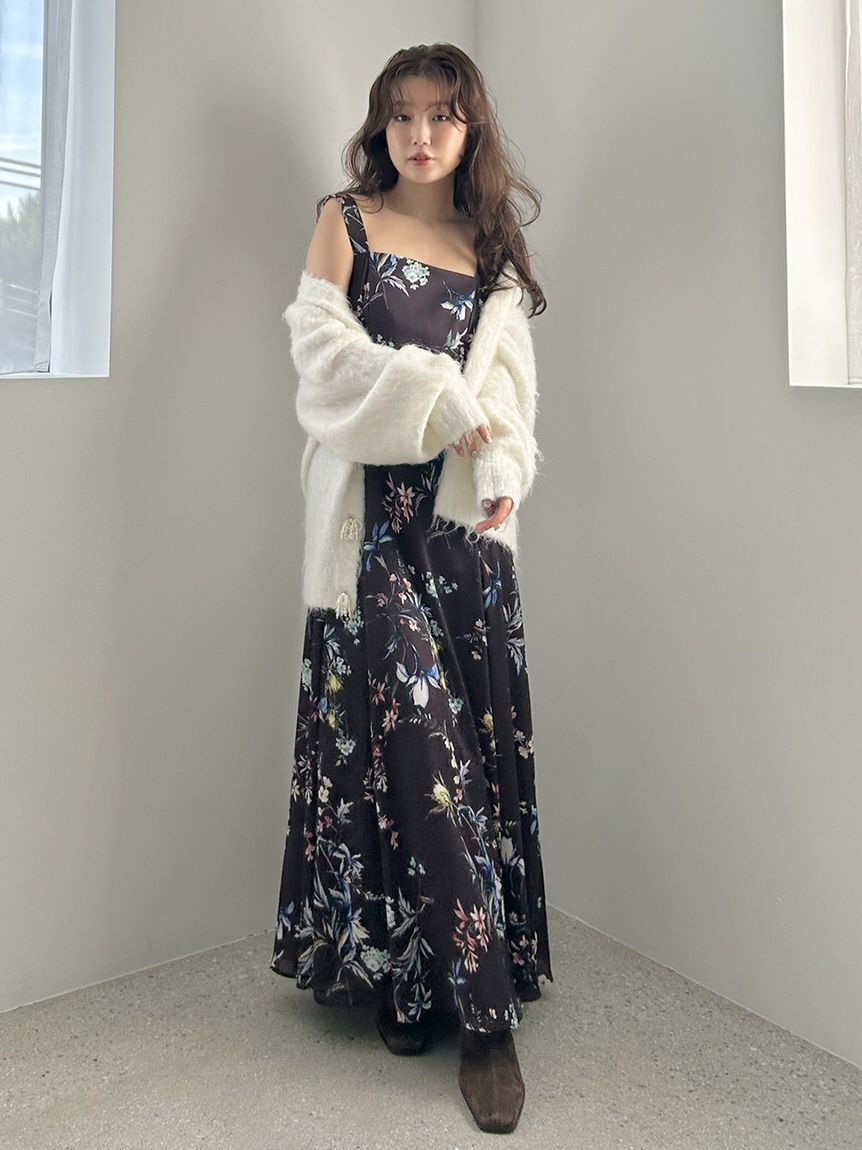 FRAY I.D「パールリボンシャギーミドルＶネックカーディガン」|カーディガン|