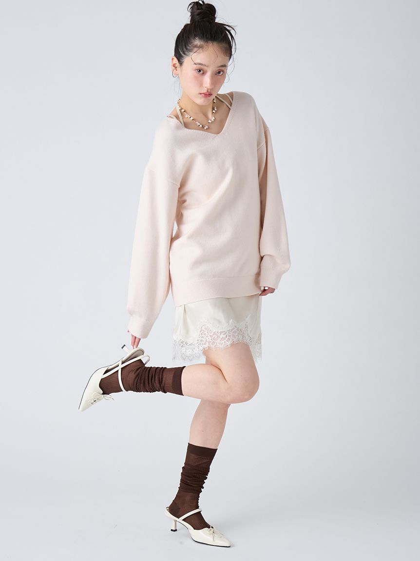 LILY BROWN「【WEB限定カラー】カシミヤブレンドニットセットサテンミニワンピース」|ワンピース|