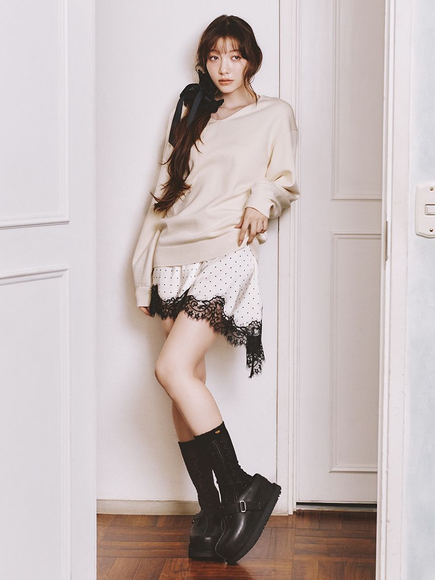 LILY BROWN「【WEB限定カラー】カシミヤブレンドニットセットサテンミニワンピース」|ワンピース|