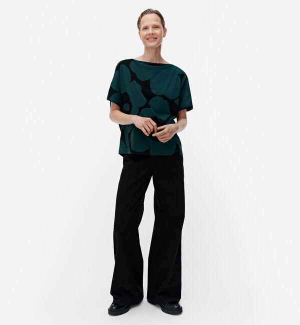 Marimekko「Puhvi Unikko Tシャツ」|シャツ・ブラウス|グリーン&times;ブラック