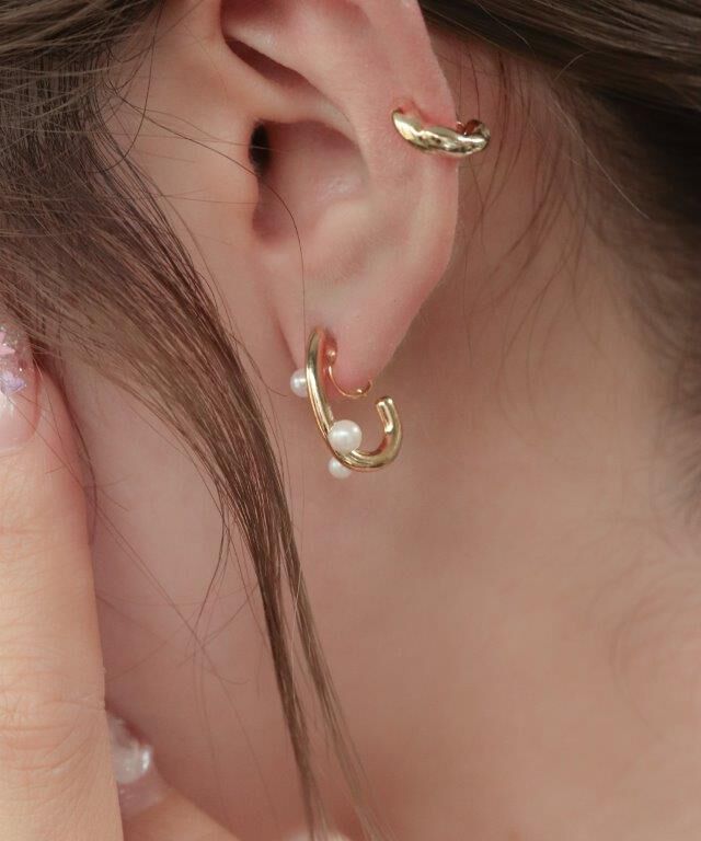  「Bubbloop U字3粒パールイヤリング　ノンホールピアス」|イヤリング|