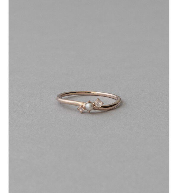 ete「K10MPG レイヤード ローズクォーツ/パール リング」|リング|ピンクゴールド