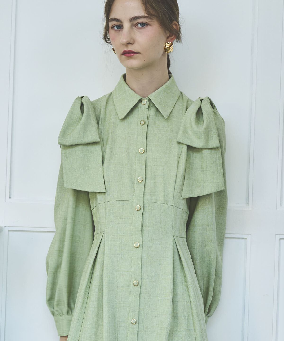 アンドクチュール「肩リボンシャツワンピース」|ワンピース|