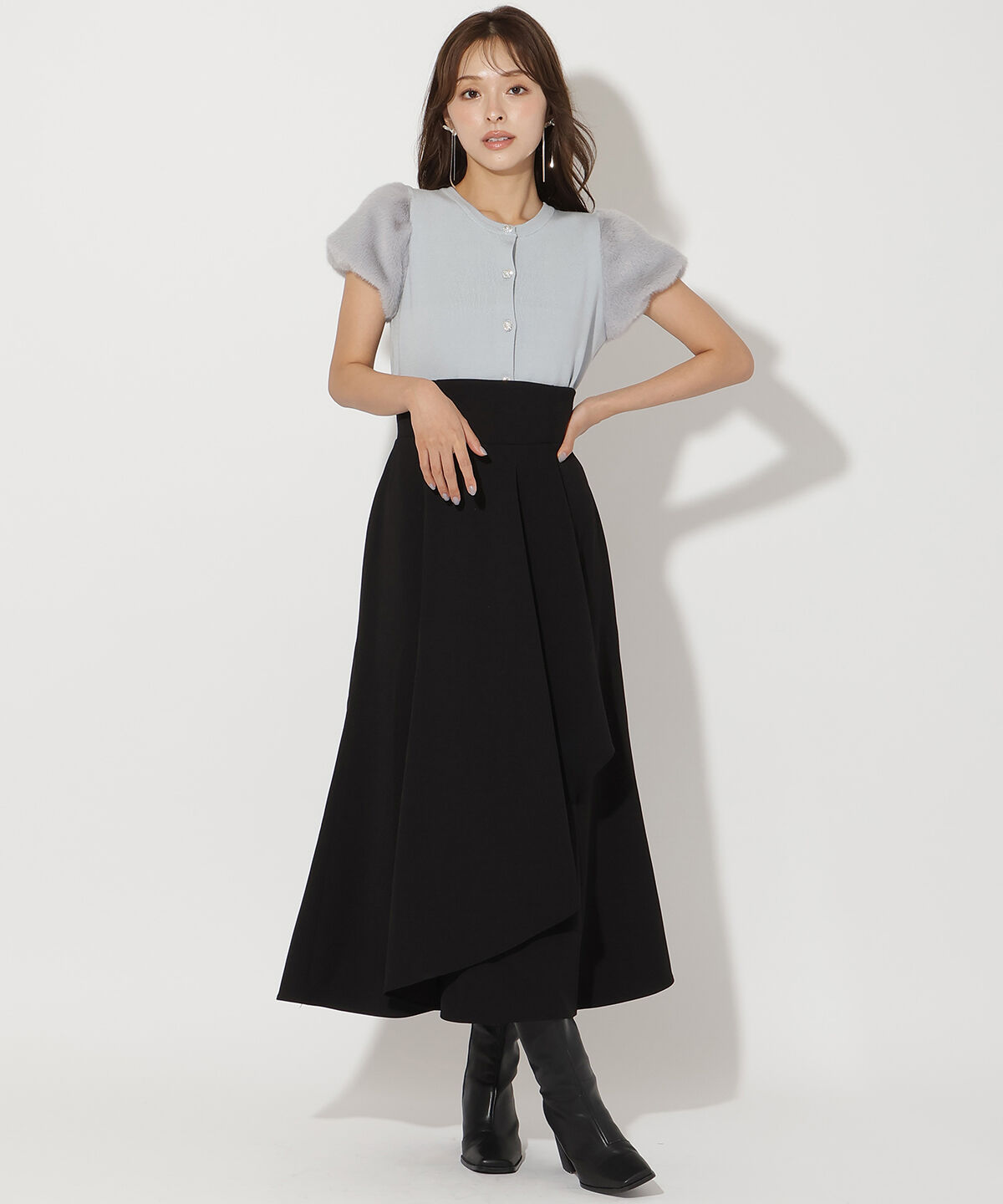 アンドクチュール「サイドリブラッフルマーメイドスカート」|フレア|