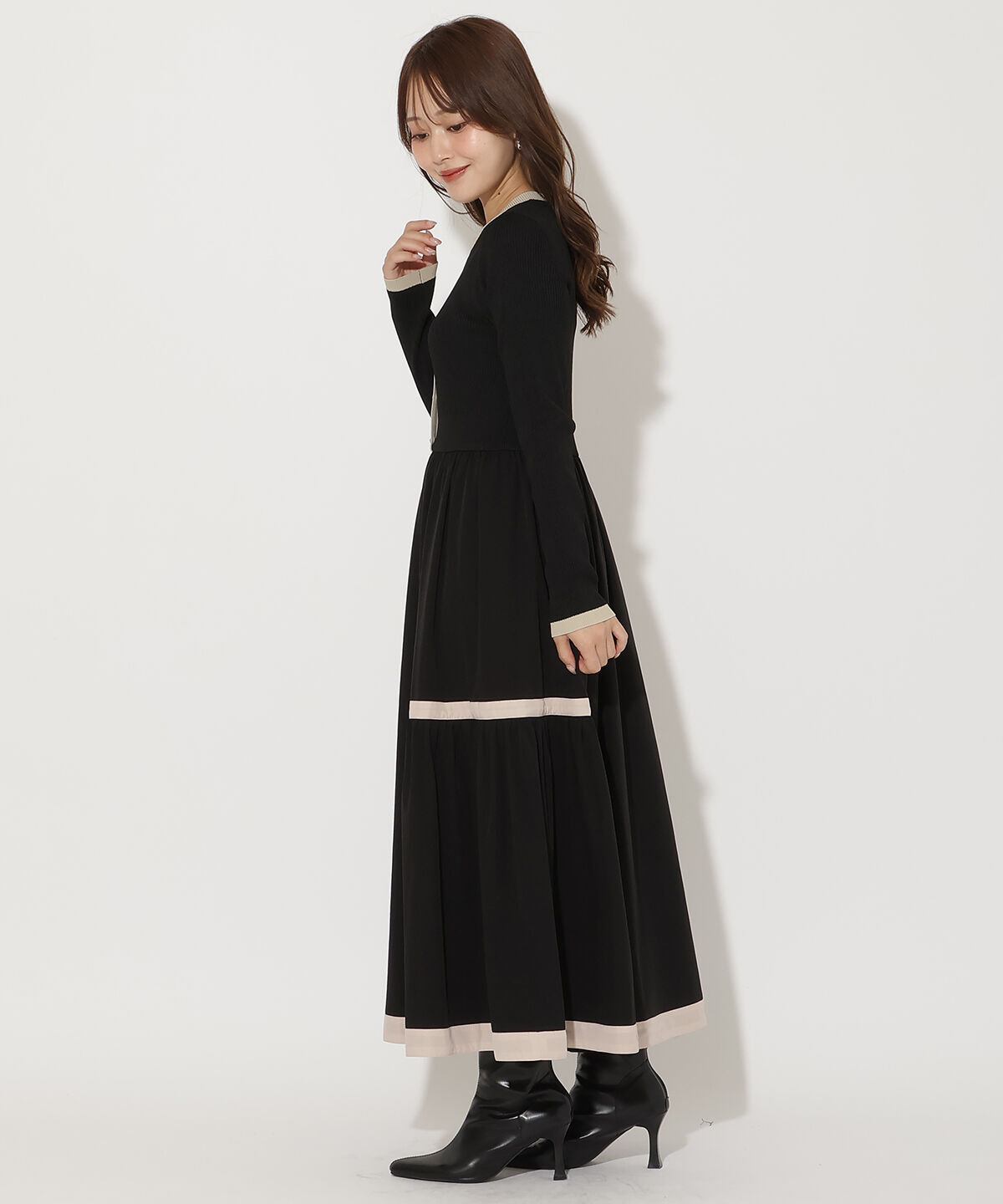 アンドクチュール「配色ニットドッキングワンピース」|ワンピース|