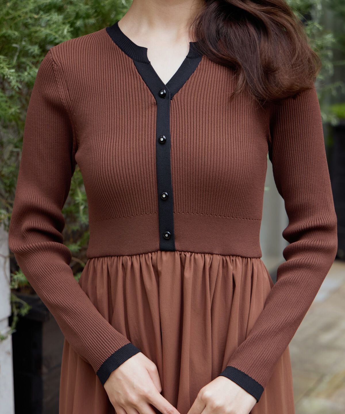 アンドクチュール「配色ニットドッキングワンピース」|ワンピース|