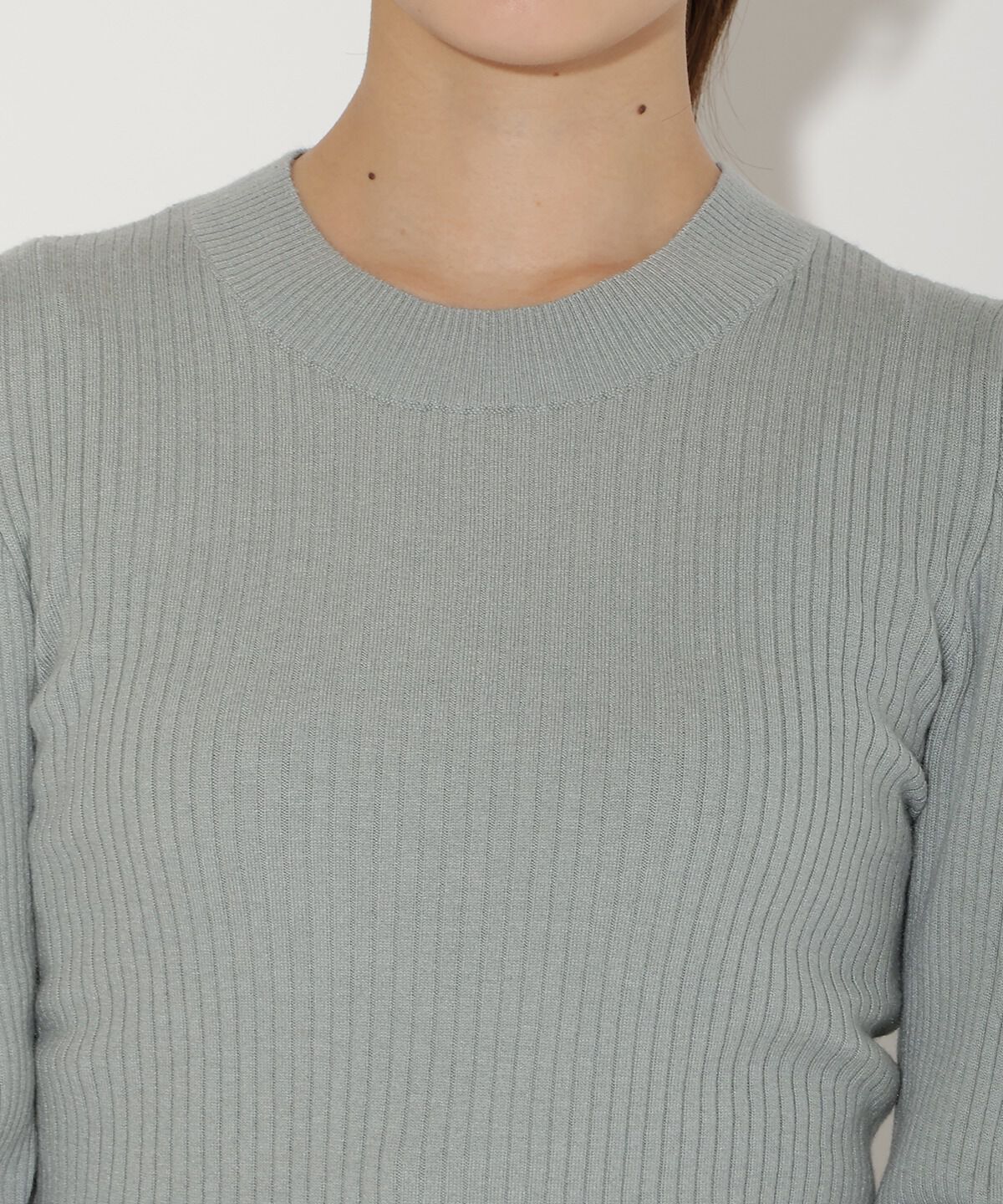 アンドクチュール「肩ギャザーハイネックリブニット」|ニット・セーター|