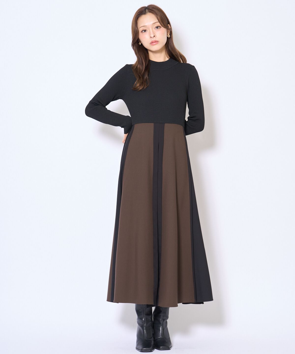 アンドクチュール「配色ドッキングワンピース」|ワンピース|ブラック