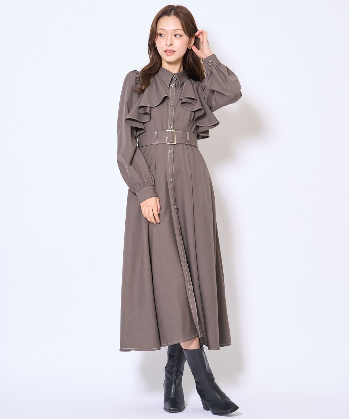 アンドクチュール「フリルケープシャツワンピース」|ワンピース|