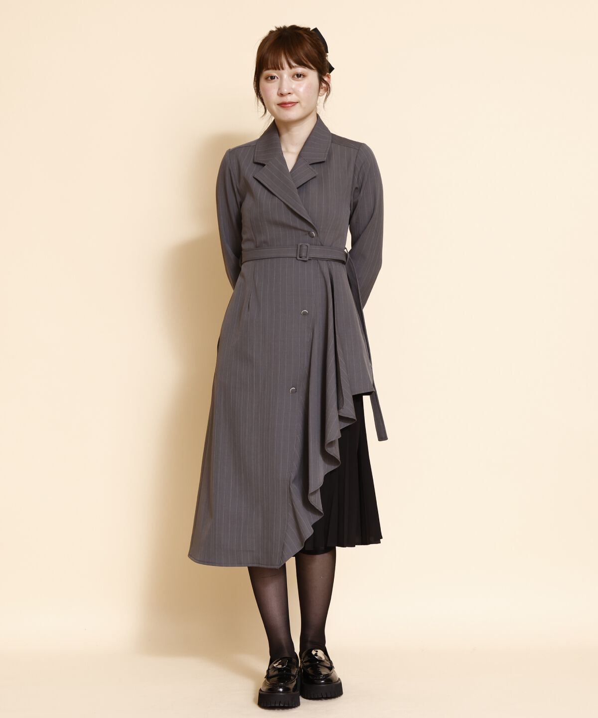 REDYAZEL「サイドプリーツストライプワンピース」|ワンピース|