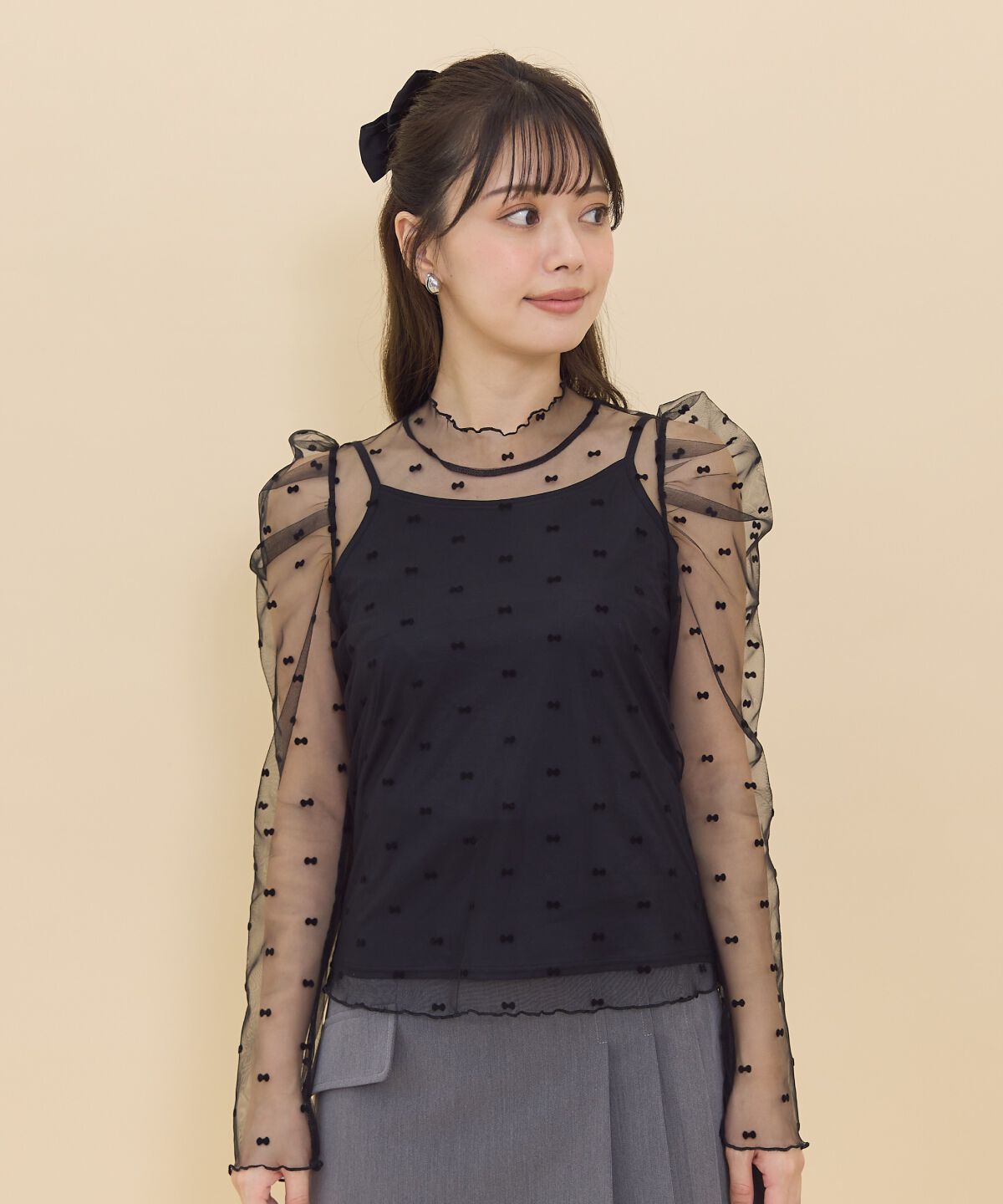 REDYAZEL「リボンフロッキーチュールブラウス」|シャツ・ブラウス|