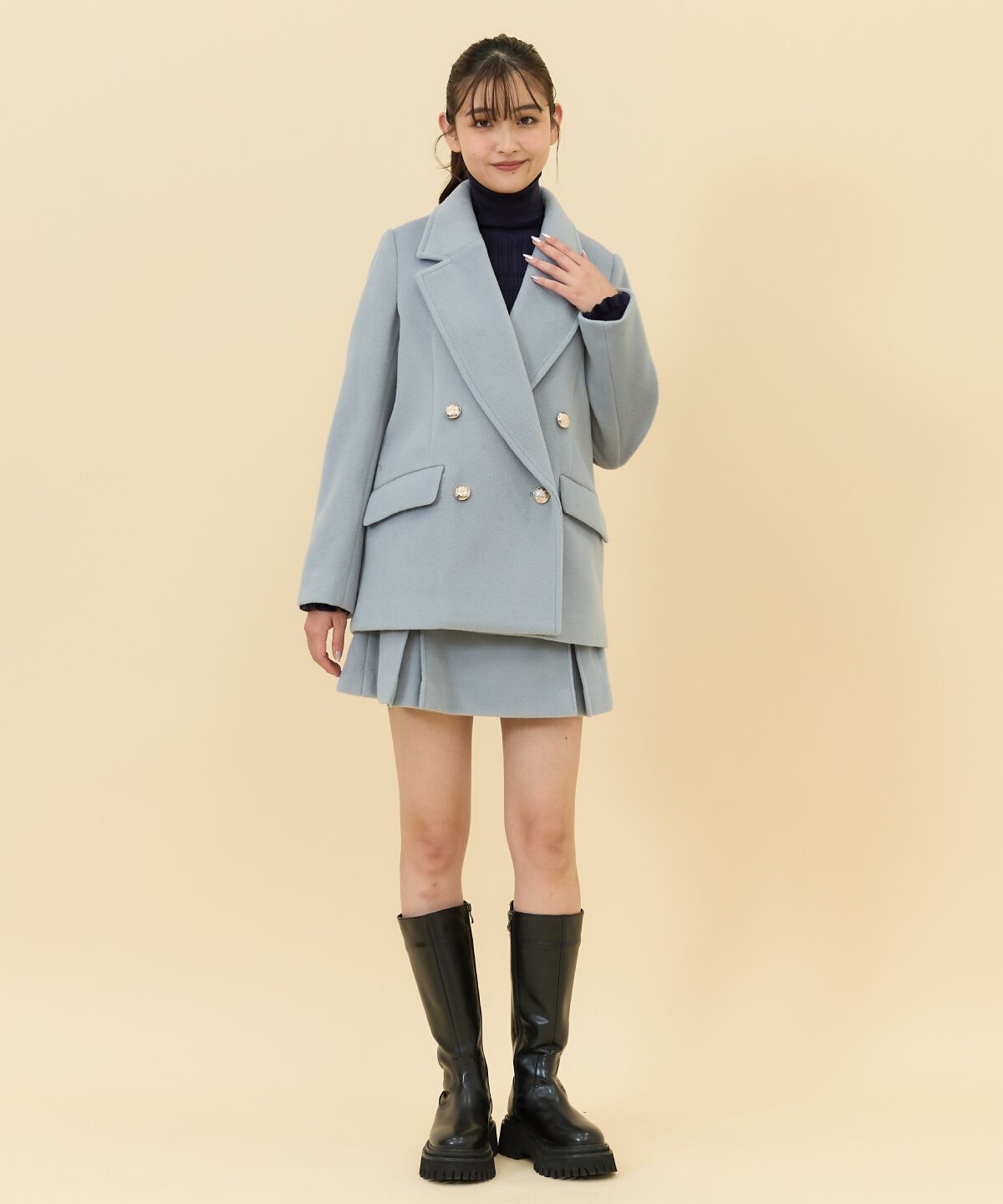 REDYAZEL「カットメルトンダブルショートコート」|ステンカラーコート|