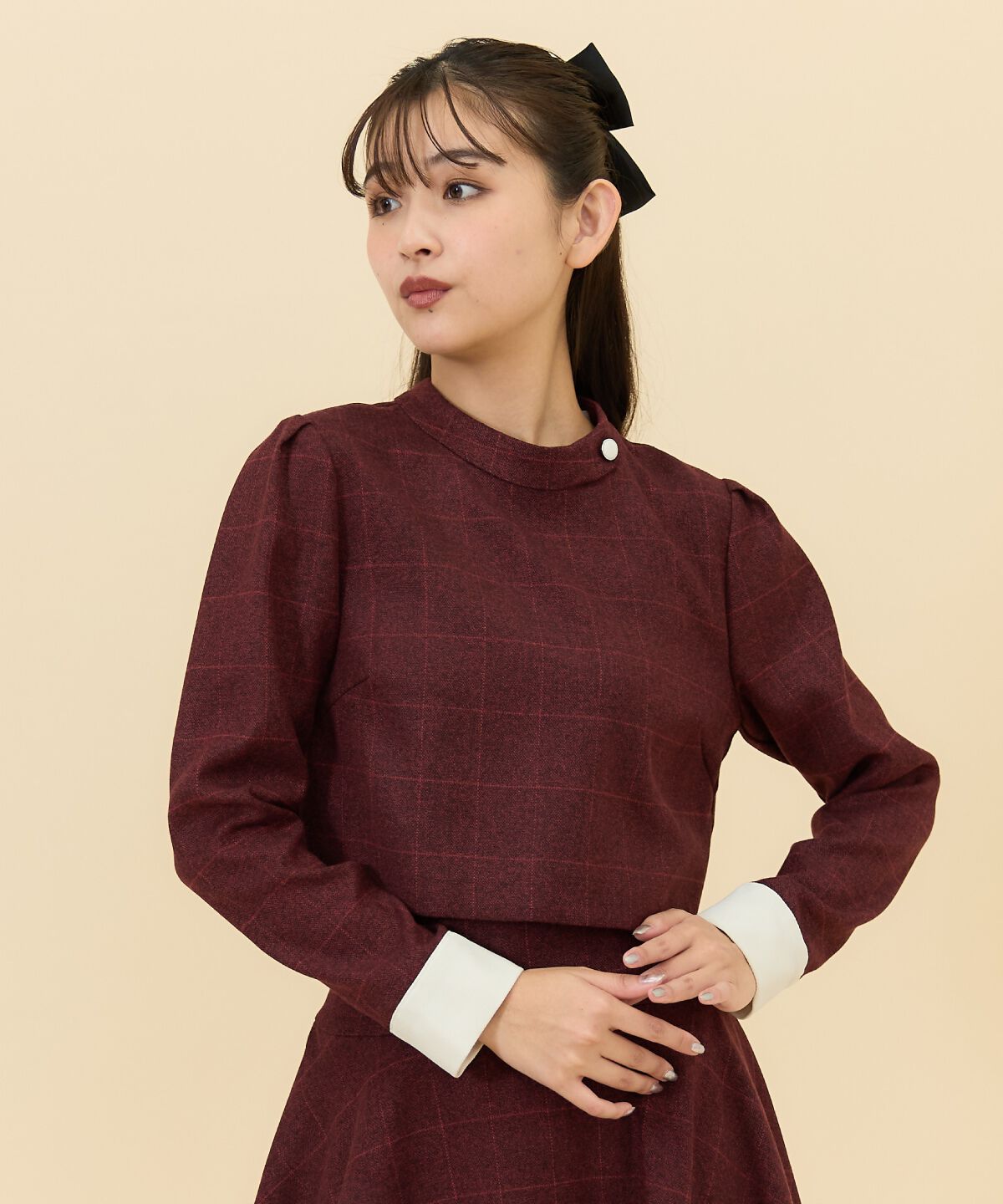 REDYAZEL「バイカラーチェックスタンドトップス」|シャツ・ブラウス|