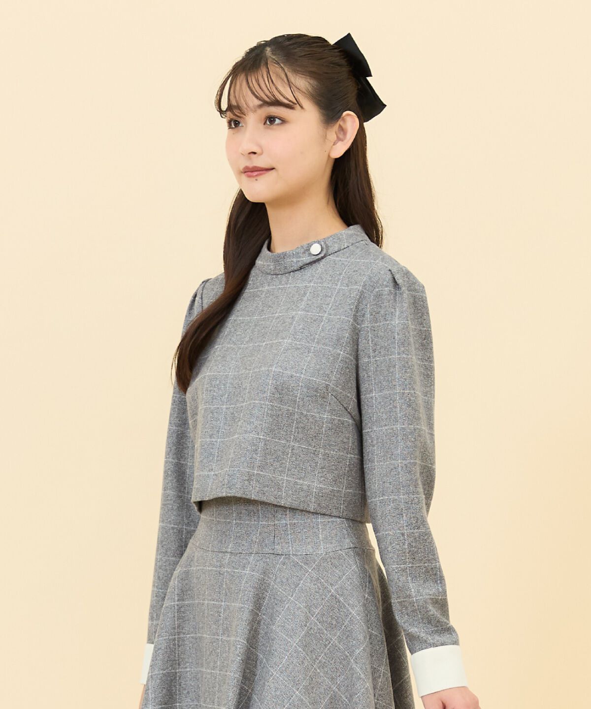 REDYAZEL「バイカラーチェックスタンドトップス」|シャツ・ブラウス|