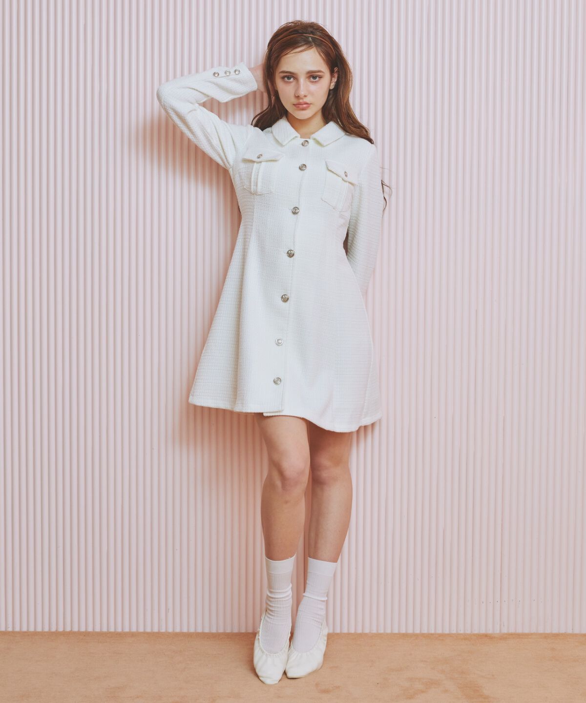 REDYAZEL「ファンシーツイードミニシャツワンピース」|ワンピース|