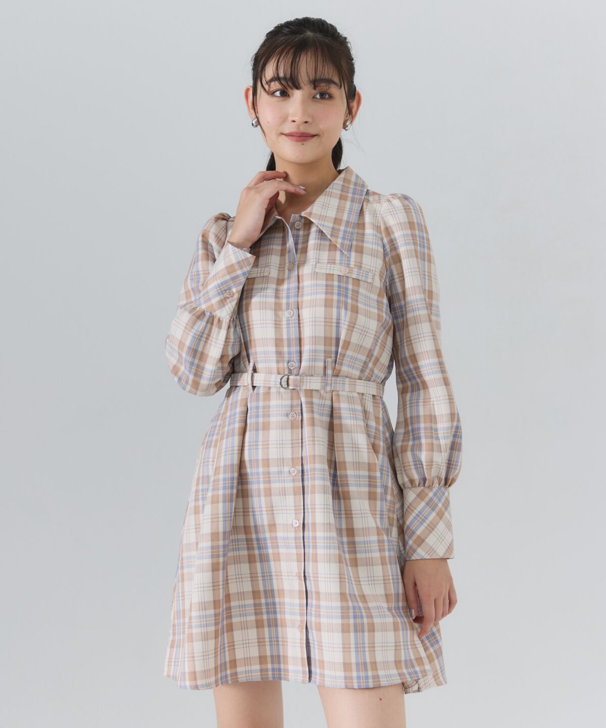 REDYAZEL「チェックミニシャツワンピース」|ワンピース|beige/ﾁｪｯｸ