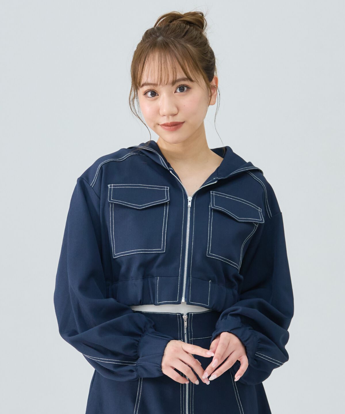 REDYAZEL「バイカラーステッチフーディブルゾン」|ブルゾン・スタジャン|