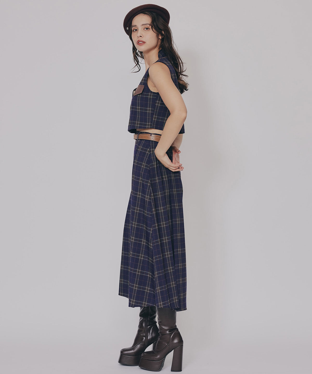 REDYAZEL「クラシカルチェックベスト&フレアスカートセットアップ」|ワンピース|