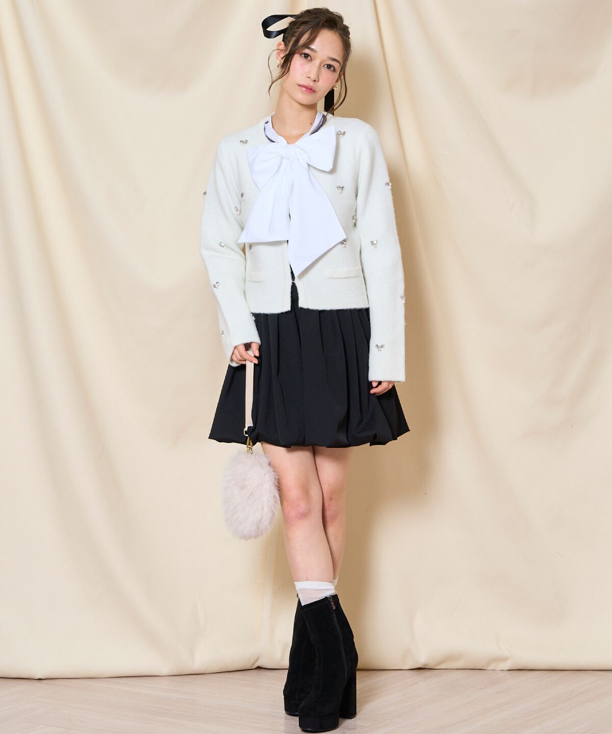 WILLSELECTION「ノーカラービジューニットジャケット」|カーディガン|