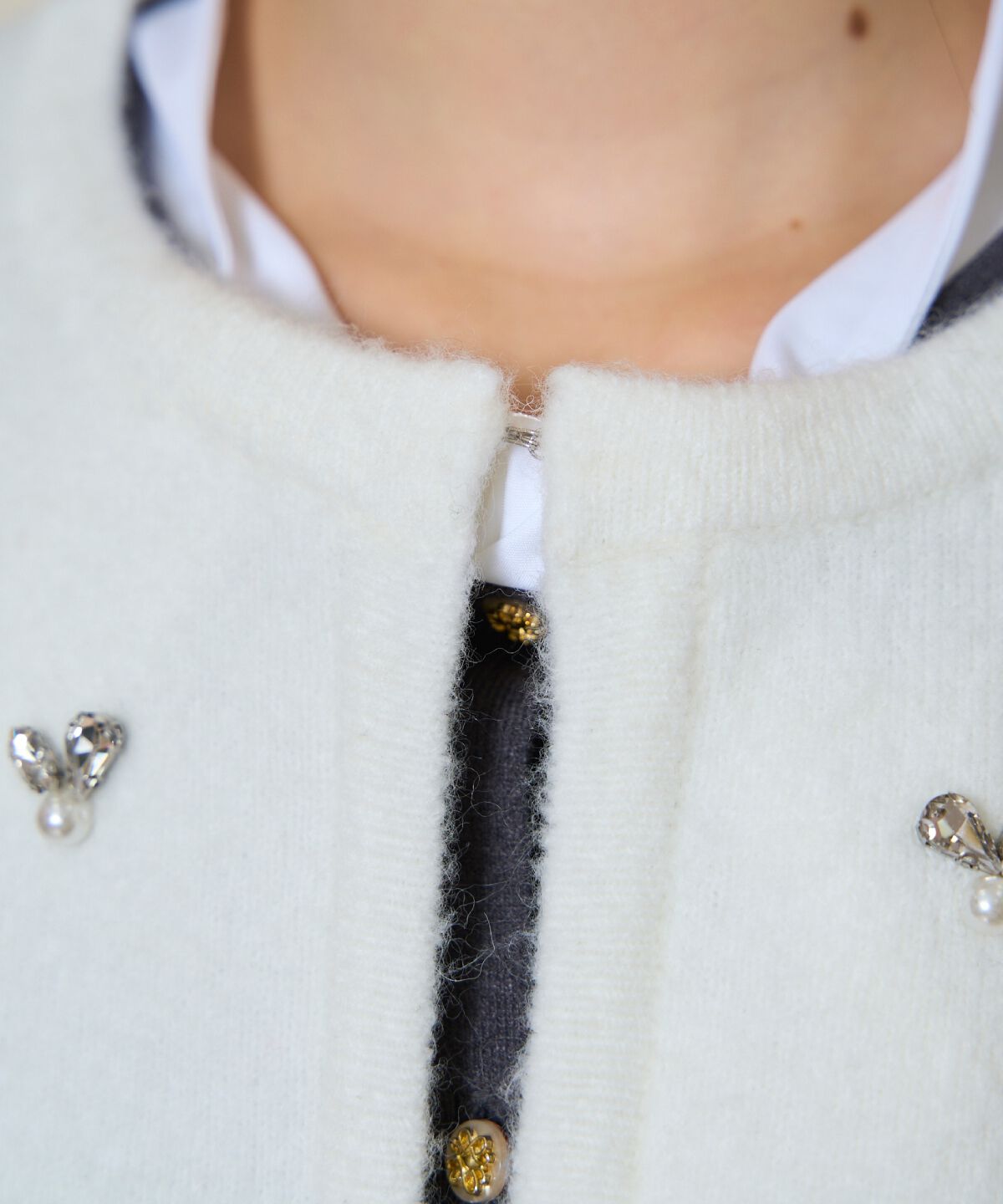 WILLSELECTION「ノーカラービジューニットジャケット」|カーディガン|