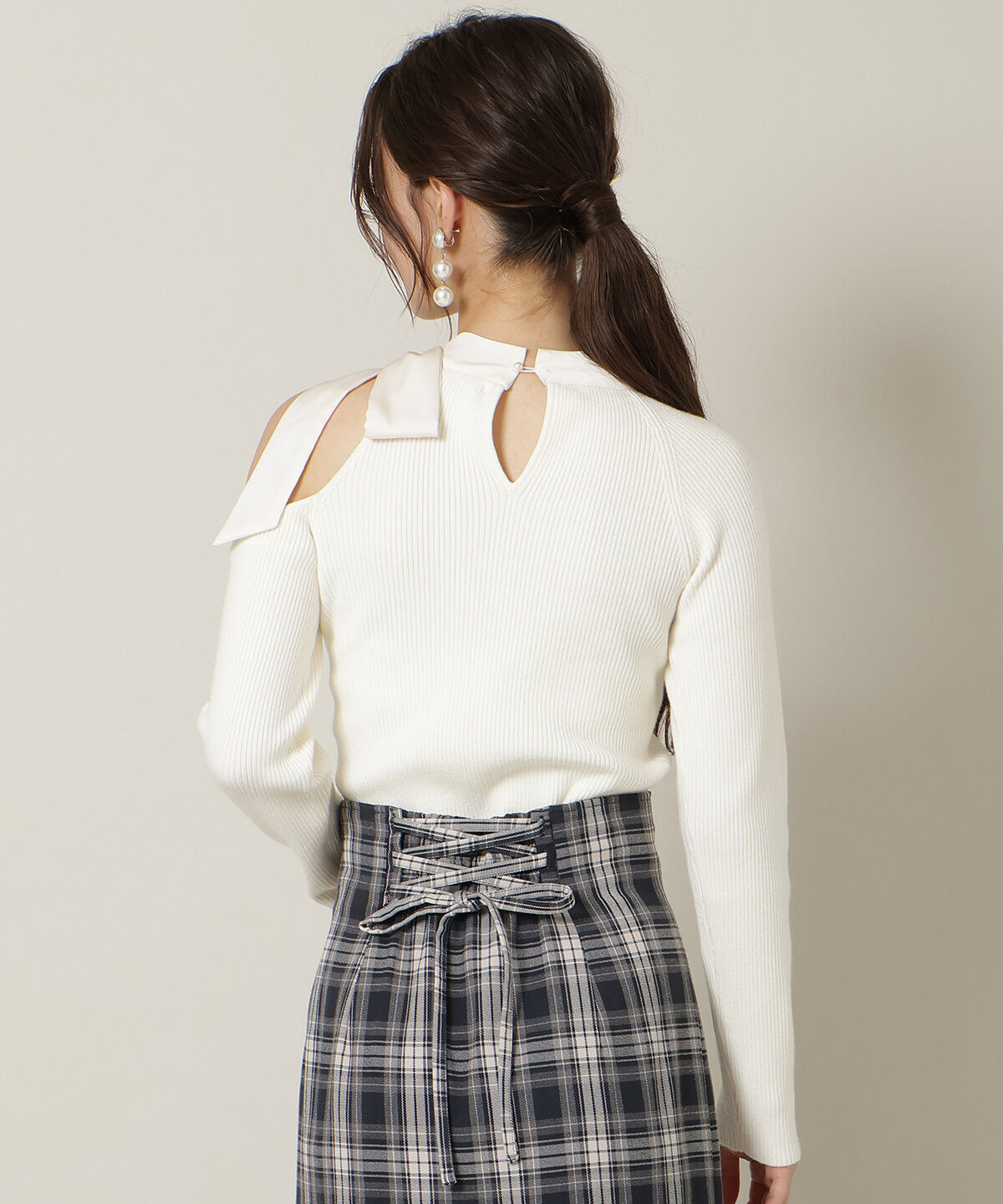 WILLSELECTION「ワンショルリボンタイリブニット」|ニット・セーター|