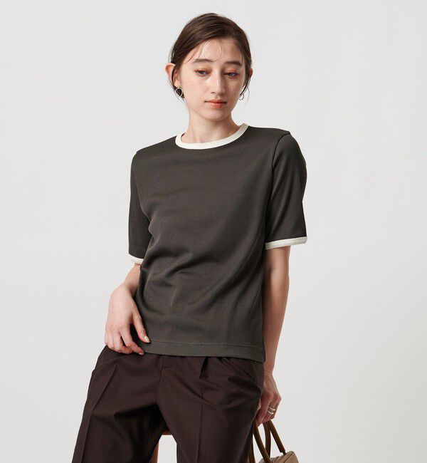 UNITED ARROWS「リブバイカラーパイピング ショートスリーブカットソー」|Tシャツ・カットソー|DK.GRAY