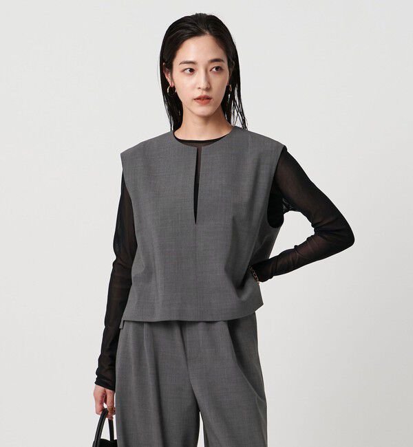 UNITED ARROWS「スリット ノーカラー ベスト ‐ウォッシャブル‐」|ベスト・ジレ|MD.GRAY