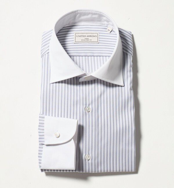 UNITED ARROWS「イージーケア AG キャンディーストライプ セミワイドカラー クレリックシャツ 抗菌防臭」|シャツ・ブラウス|MD.GRAY