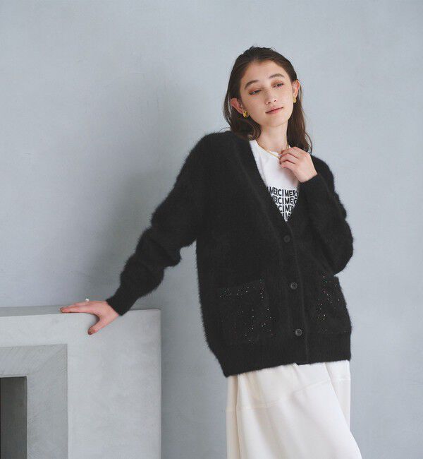 UNITED ARROWS「フォックスカシミヤ スパンコール ミドル カーディガン」|カーディガン|BLACK