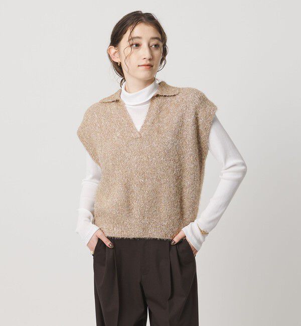 UNITED ARROWS「グリッター スキッパーポロ ベスト」|ニット・セーター|GOLD