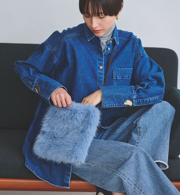 UNITED ARROWS「フェイクファー ドロストバッグ」|ショルダー・メッセンジャー|LT.BLUE