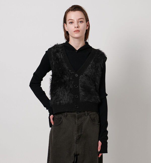 ASTRAET「＜ASTRAET＞シャギー Vネック ベスト」|ベスト・ジレ|BLACK