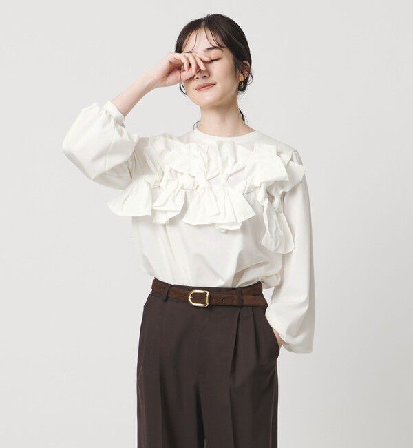 UNITED ARROWS「リボン コンビ パフスリーブ カットソー ‐ウォッシャブル‐」|Tシャツ・カットソー|