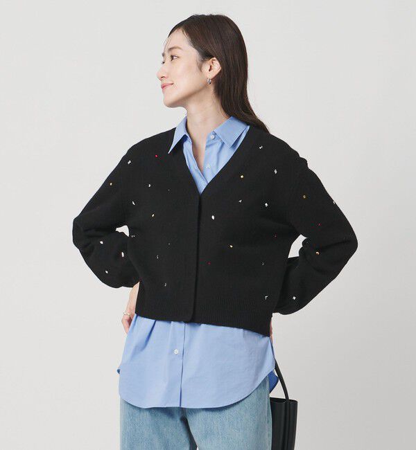 UNITED ARROWS「ラインストーン カーディガン」|カーディガン|BLACK