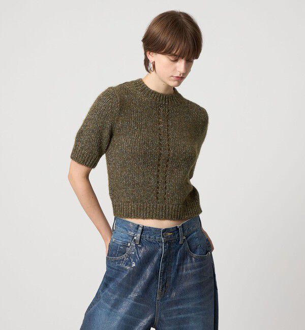 ASTRAET「＜ASTRAET＞3G アイレット ショートスリーブニット」|ニット・セーター|DK.GREEN