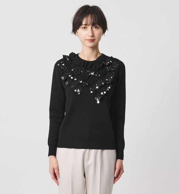 UNITED ARROWS「フリル ビジュー ニット」|ニット・セーター|