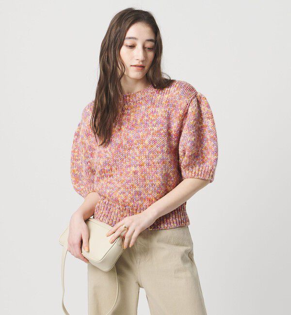 UNITED ARROWS「ミックスカラー ハーフスリーブニット」|ニット・セーター|PINK