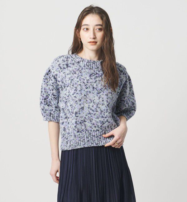 UNITED ARROWS「ミックスカラー ハーフスリーブニット」|ニット・セーター|LT.BLUE