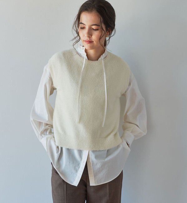 UNITED ARROWS green label relaxing「フラッフフェザー 2WAY フレンチスリーブ ニット -ウォッシャブル-」|ニット・セーター|OFF WHITE