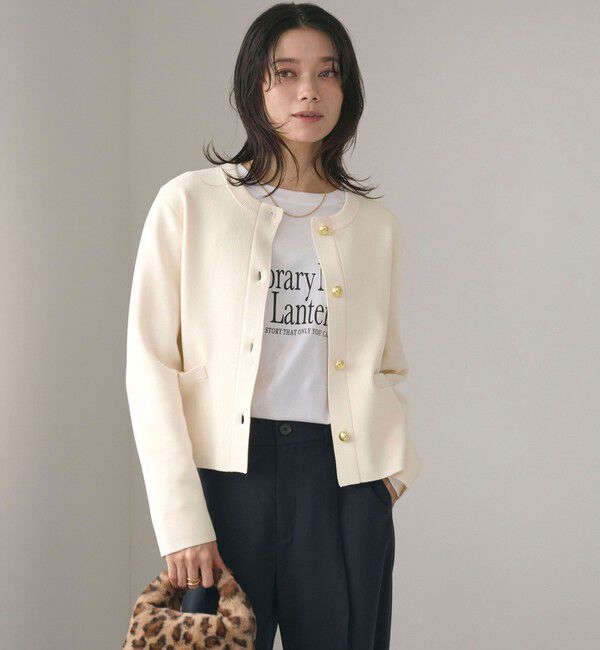 UNITED ARROWS green label relaxing「フォルム ゴールドカラーボタン ニット カーディガン ウォッシャブル」|カーディガン|OFF WHITE