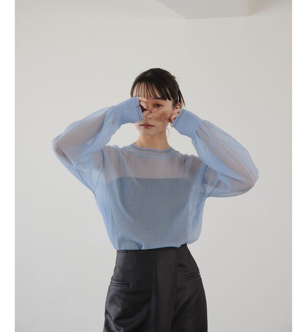 EMMEL REFINES「＜EMMEL REFINES＞EM シアー ライン ニット プルオーバー」|ニット・セーター|LT.BLUE