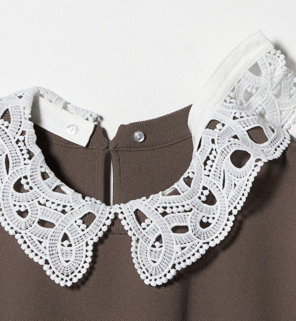 UNITED ARROWS green label relaxing「襟レース 2WAY 5分袖 プルオーバー ニット  -ウォッシャブル-」|ニット・セーター|