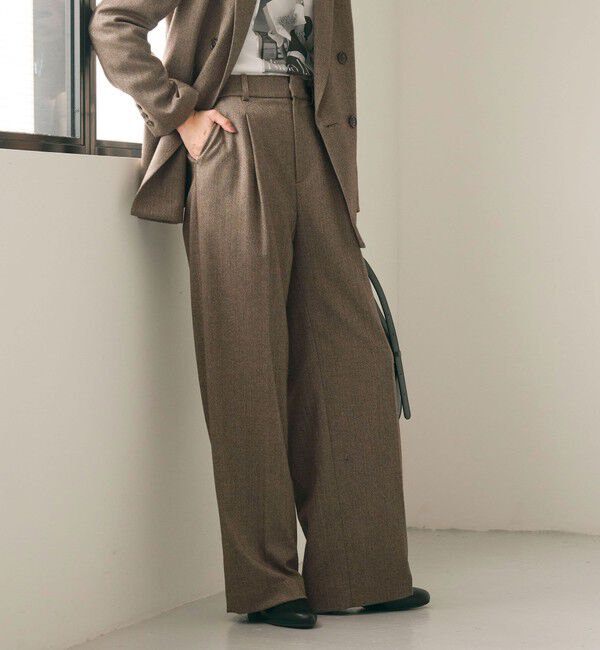 UNITED ARROWS green label relaxing「［size SHORT/TALLあり］ホームスパン ストレート パンツ ストレッチ」|スラックス|MD.BROWN